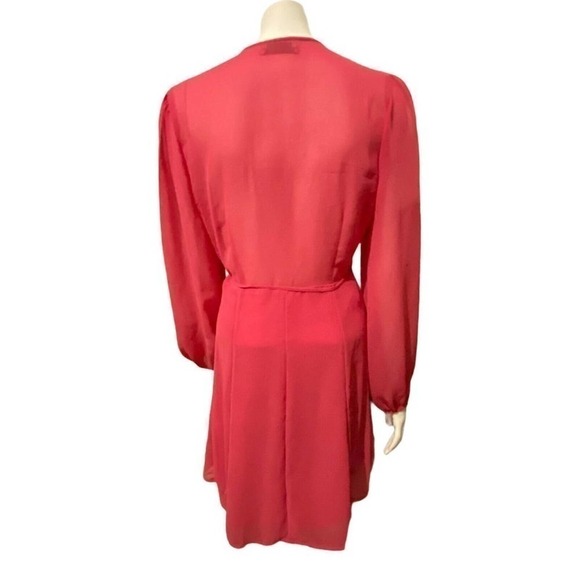 Urban Outfitters Women's Dress Size Medium Coral Red Wrap Long Sleeve - Picture 2 of 12
